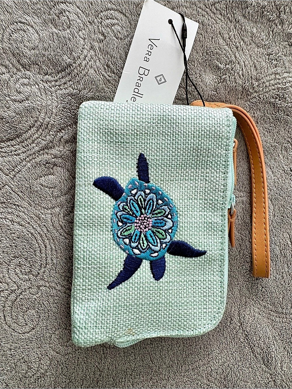 Vera Bradley Straw Beach Wristlet Sea Turtle Green & Brown